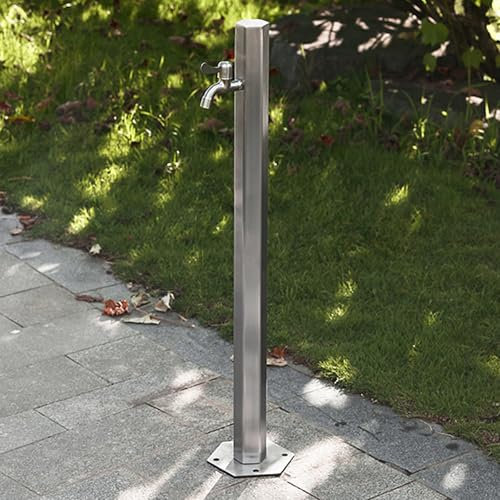 Générique Colonne a Eau de Jardin Robinet Exterieur Fontaine de Jardin Décorative en Acier Inoxydable 304 Montée Au Sol pour Patio/Arrière-Cour (Argent A)