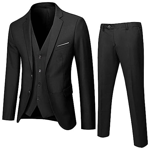 Generisch Niños Niño Bebé Niños Primavera Sólido Manga Larga Pantalones Abrigo Chaleco Trajes 3PC Ropa Niños Traje, Negro , 12-13 años