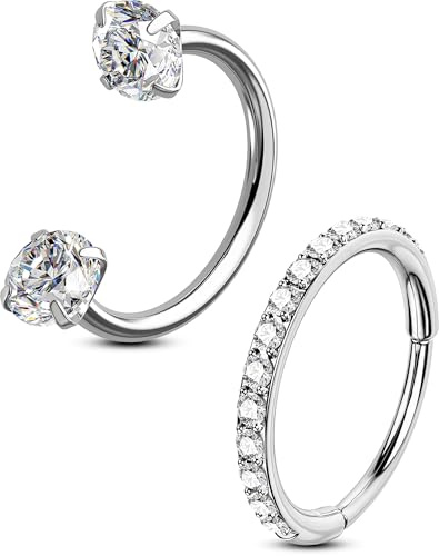 OUFER Body Piercing 2pcs 316L Stainless Steel Nose Ring Hoops 20G Threadless Horseshoe Nose Nostril Piercings Jewellery Sets Hinged Segment Helix Septum Lip Eyebrow Rook Daith Earrings 7/8mm