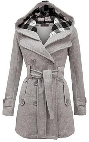 Wyongtao Manteau Femme Hiver Avce Capuche Manteau En Laine Avec Ceinture Trench Coats Double Boutonnage À Revers Chic Manteaux Blazer Classique Polyvalent Casual Veste Hoodies Épaissi Et Chaud