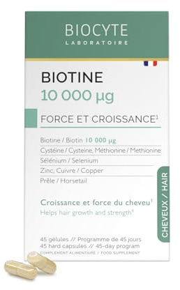 Biotine 10 000 µG - Complement Alimentaire Pousse Cheveux - Zinc, Selenium, Cuivre - Programme 45 Jours