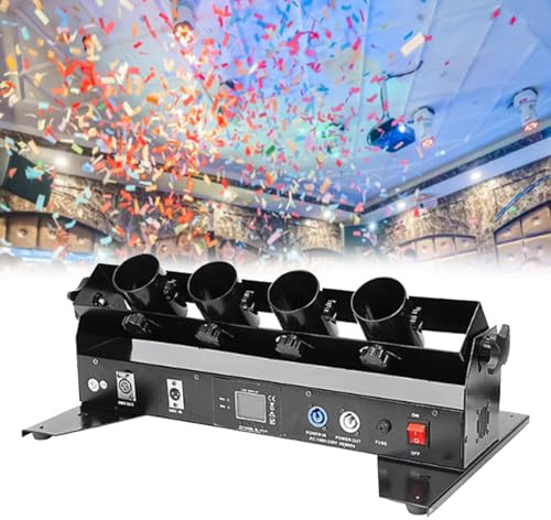 VzxCrue Confeti EléCtrico, MáQuina Lanzadora De Confeti, MáQuina Lanzadora De Confeti con Control Remoto/DMX, CañóN EléCtrico De Confeti De 4 Disparos, para Bodas En Escenarios