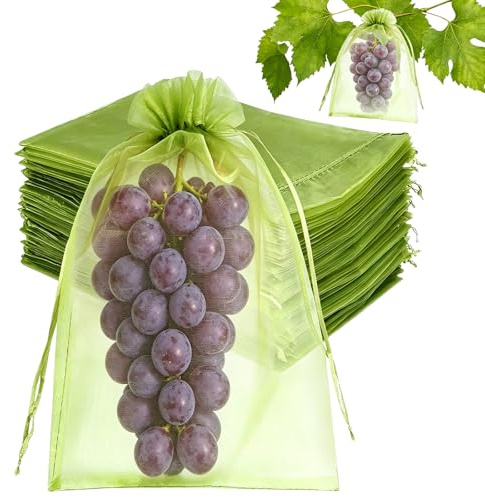 Sachet Protection Raisin 20 x 30 cm, 100 Pièces Sac de Protection Fruits, Sachets en Organza Respirant avec Cordon, Sac Protection Fruits pour Potéger Les Grappes de Fruits des Frelons et des Oiseaux