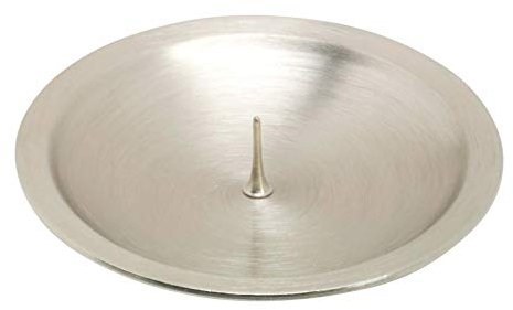 KERZENTELLER mit Dorn aus Messing [Durchmesser 8 cm, Handmade] silberfarben matt – KERZENUNTERSETZER für STUMPENKERZEN, ADVENTSKERZEN oder TAUFKERZEN – Handarbeit aus Indien – MaMeMi