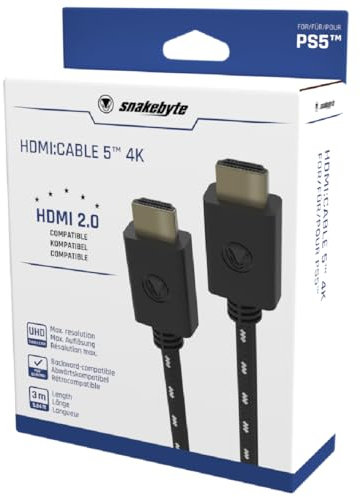 Snakebyte HDMI CABLE 5 4K - PlayStation 5 HDMI 2.0 Kabel, kompatibel mit 1080p, 3D, 4K@60Hz, UHD-Geräten, geeignet für PS5, PS4, Xbox, NWS, Blu-ray, Monitore, TV-Geräte, 3 m Mesh Kabel, PS5-Design