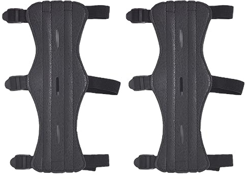 TRIWONDER Protector de Brazo de Tiro con Arco Negro Protección de Antebrazo con Correas Elásticas Ajustables Equipo De Protección Accesorios para Tiro con Arco Caza (Negro - 2 Pcs)