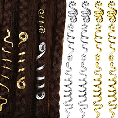 12 Pcs Braid Hair Jewelry Accessories Celtic Alloy Dreadlock Accessories Loc Jewelry Coil Jewel Hair Cuffs Snake Clips for Women (Gold, Silver, Vintage Style)