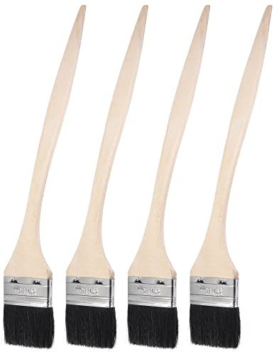 sourcing map Doblado Radiador Pintar Pincel 17 Largo 2.5 Ancho Cerda con Largo Madera Mango para Pared Tratamiento Negro 4uds