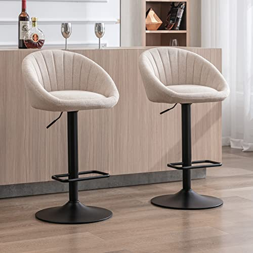 Wahson Barhocker 2er Set Barstuhl aus Stoff Tresenhocker Drehbar Küchenhocker Höhenverstellbar Thekenstühle mit Leinen für Küche/Hausbar (Beige)