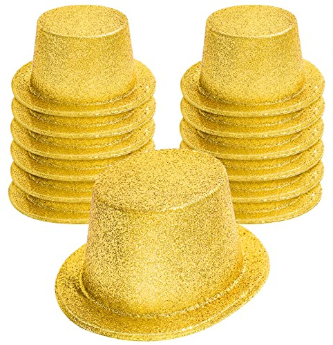 Hillban 12 Pack Gold Hats Glitter Sequin Party Top Hats Bulk Disco Costume Accessories for Magician Birthday Celebration Magic Masquerades Cosplay Party Supplies