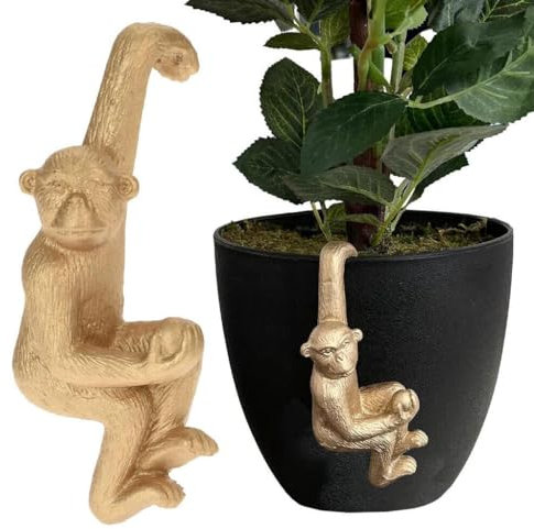 Murago - Hängeaffe Deko Figur ca. 13,5cm - goldfarbig Topfhänger hängende Skulptur Dekoration für Garten Pflanzen Balkon Zaun Affenstatue kleine Tierfigur