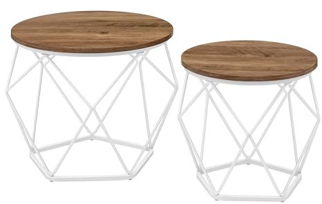VASAGLE Couchtisch rund, 2er Set, Wohnzimmertisch, Beistelltisch, modern, abnehmbare Tischplatte, für Wohnzimmer, honigbraun-wolkenweiß LET040K41