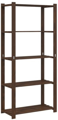 vidaXL Lagerregal, Regal mit 5 Böden, Multifunktional Holzregal für Küche Bad Büro, Schwerlastregal Kellerregal Werkstattregal, Braun Massivholz Kiefer