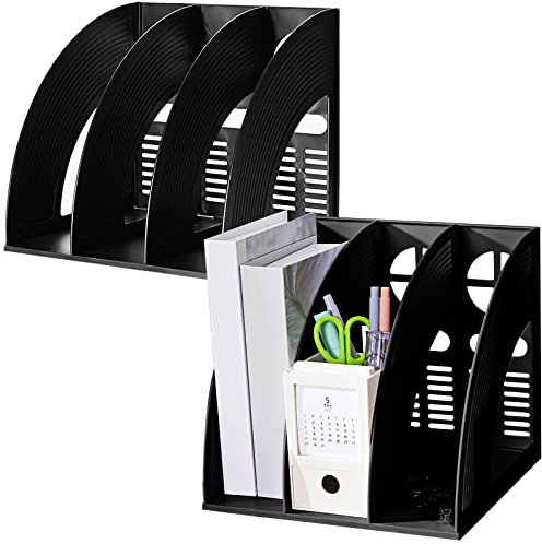 Elezeal A4-Aktenhalter, Zeitschriftenordner, Schreibtisch-Organizer, Fächer, Bücherregal, Dokumententeiler, Papierbox, Buchstützen für Büro, Zuhause, Organisation und Aufbewahrungsregale (schwarz, 2