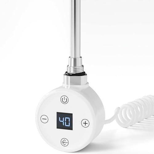 EMKE Heizstab für Badheizkörper 300W, Heizstab mit Thermostat für Heizkörper Handtuchheizkörper, Heizpatrone aus Edelstahl mit Elektronischer Temperaturregler und Timerfunktion Weiß