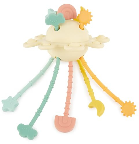 Bieco Silikon Activity Planet Banana | Montessori Spielzeug für 1-Jährige | Ufo Motorikspielzeug | Zugschnur Spielzeug Ab 1 Jahr | Baby Sensorik