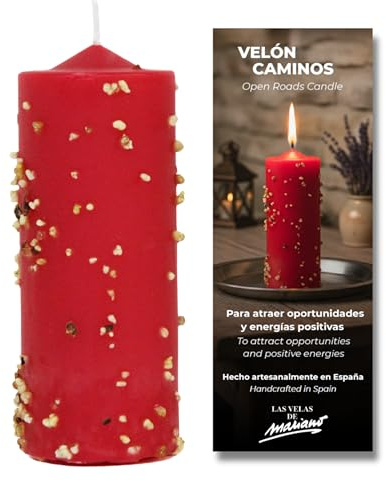 Velón Propósito Abrir Todos Los Caminos – Rojo | Vela Ritualizada Artesanal con Sales y Resinas para Potenciar Proyectos y Eliminar Obstáculos | Con Oración e Instrucciones