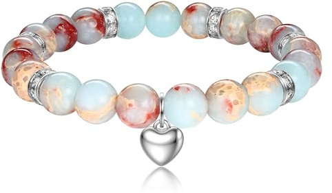 Kakonia Perlenarmband Damen Herz Armband Damen Frauen Naturstein Perlen Armbänder Boho Perlenarmband Edelstein Armband Schmuck Damenarmband - Blau