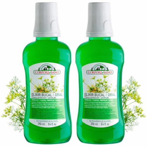 Enjuague Bucal Natural Corpore Sano 250 ml (Pack 2) Colutorio Sin Alcohol para Encías, con Hinojo, Mirra y Própolis, Ayuda contra el Mal Aliento, Sin Parabenos