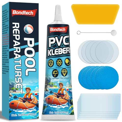 Kit de réparation de piscine, patchs étanches, kit de réparation de matelas gonflable, transparent, répare une variété d'objets gonflables, film de piscine, bateau gonflable, kayaks, tente (60 ml, 1