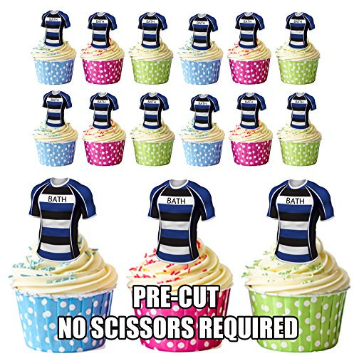 AK Giftshop PRE-CUT Bath Rugby Shirts Edible Cupcake Toppers/Cake Decorations (Pack of 12)
