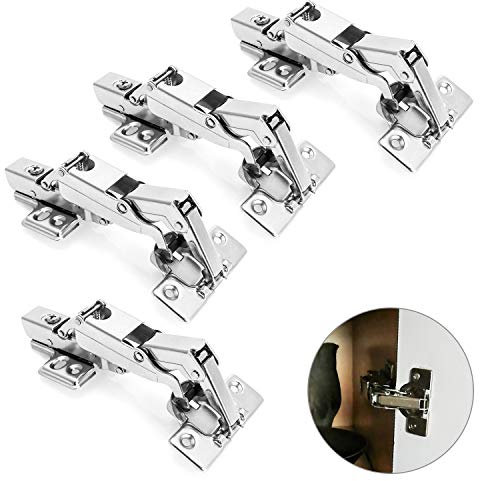 QWORK 165 Grad Aufschraubscharnier , Topfscharnier , Möbelscharnier aus Stahl vernickelt , 4 Stück