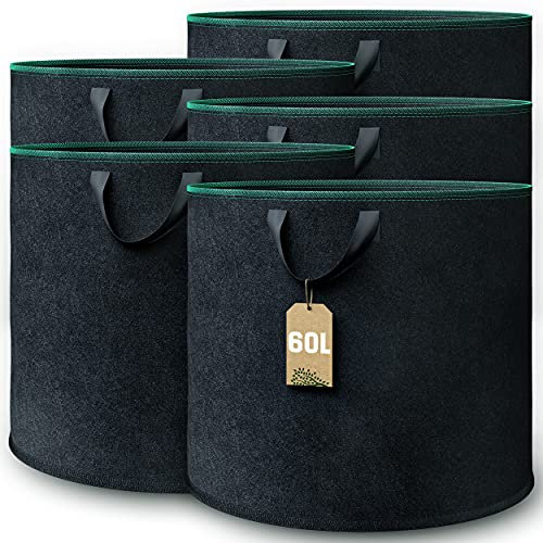 GardenGloss® Saco de Plantas (5 Piezas) - Bolsa de Cultivo de 60L de Tela No Tejida - Bolsa de Plantación para Patatas, Tomates y Fresas - Color Negro - Uso en Interiores y Exteriores