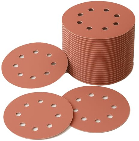 LESNIC 50 st slipplattor 60 korn, 125 mm 5 tum 8 hål slipskivor dynor krok och ögla sandpappersark för omloppsbana orbital slipmaskin och alla svängande verktyg (60# x 50 st)