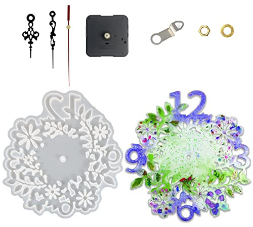 ATYUSVIC 10 Inch Epoxy Resin Clock Mold Kit with Movement, Large Silicone Wall Clock Mold for Resin Casting, DIY Flower Clock for Home Decor, Crafts