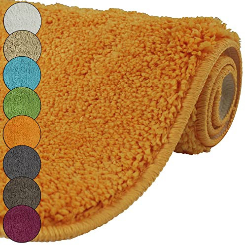 DILUMA | Badematte 60x90 cm Orange | Badteppich | Flauschiger Hochflor, Weich, rutschfest, Saugstark