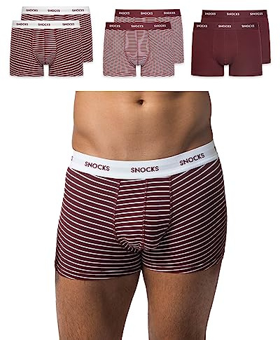Snocks Boxershorts Herren aus Bio-Baumwolle (6er Pack) - Atmungsaktiv und Ideal für Sport und Alltag - Kein juckendes Etikett - Unterhosen Herren - Gr.XL, Farbe Rot Gestreift