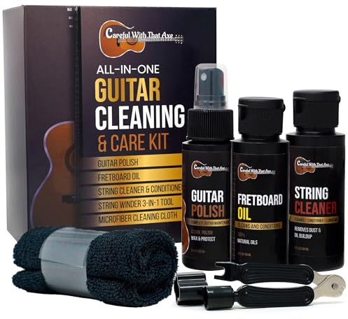 Guitar Cleaner Polish, String Cleaner, Winder and Fretboard Oil Care Kit | MADE IN USA | Guitar Oil and Cleaner for Body, Strings and Fretboard Fingerboard - Cleans, Polishes, and Protects