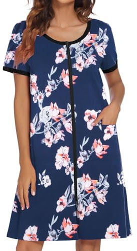Ekouaer Women Zipper Front House Coat Robe Zip Up Bathrobes Short Nightgown