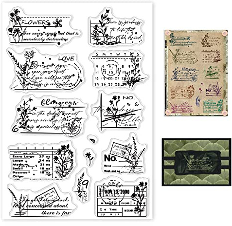 GLOBLELAND Tema de Calendario de Flores Retro Sello Transparente Sello de Silicona Sellos Transparentes de Goma para Hacer Tarjetas DIY Decoración de Álbum de Recortes