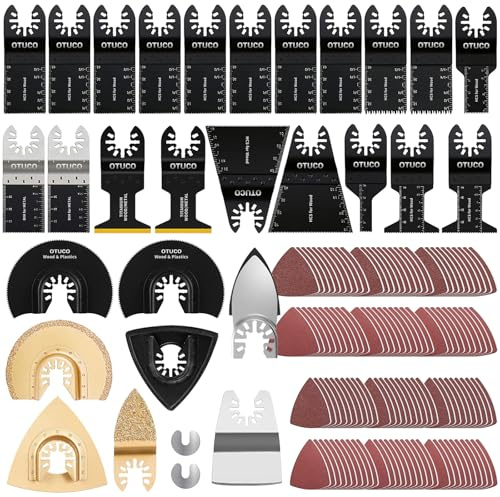 OTUCO 150 Pcs Oscillating Saw Blades, Wood Metal Cutting Multitool Bi-Metal Blades Quick Release Tool Blades Kits Fit for Dewalt, Makita, Ryobi, Rockwell