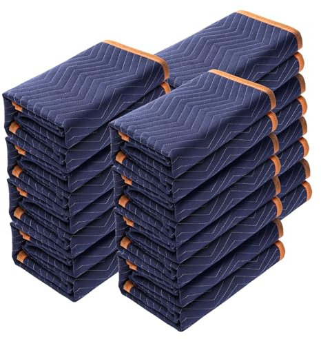 VEVOR Couvertures de Déménagement de Meubles 2032x1829 mm Lot de 12 Couvertures de Protection d'Emballage Robustes Tissu Non Tissé Coton Recyclé pour Protéger Meubles Planchers Appareils, Bleu/Orange