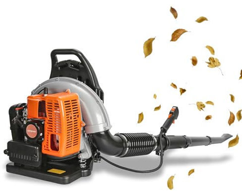 Backpack Leaf Blower - Professional 63cc 6800rpm Gas Powered 2-Stroke Engine 665cfm Air Volume 1.7l Fuel Tank Powerful Wind Force Ergonomic Design Snow for Lawn Care Road Cleaning Orange