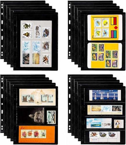 Elsjoy 20 hojas, 40 páginas, páginas de álbum de sellos, 9 agujeros, páginas de sellos de doble cara para carpeta de álbumes de sellos, hojas de álbum de colección de sellos para exhibición de sellos