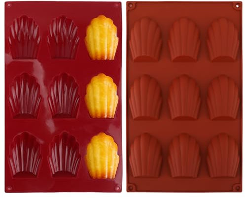 Set di 2 Stampi per Madeleines in Silicone, 9 Cavità ciascuno, Antiaderente e Flessibile, Ideale per Dolci e Pasticceria, Resistenti al Calore, Facili da Pulire, Perfetti per Forno e Ricette Varie