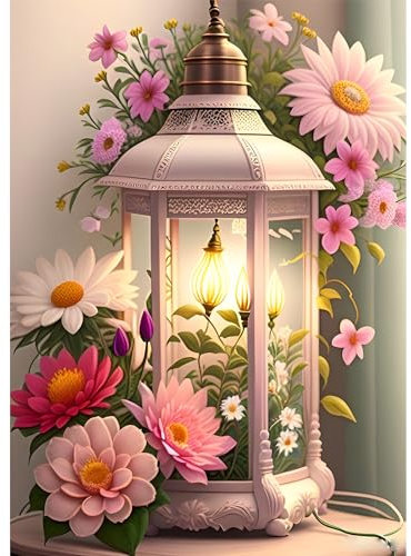 EOBROMD Diamond Painting Erwachsene Blumen, 5D Diamant Painting Bilder Erwachsene Windlichter, DIY Diamond Painting Bilder Diamant Malerei Set für Wanddekoration 30x40cm