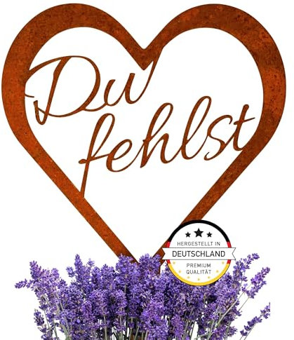 EXTRAVAGANT® Grabschmuck Herz Du fehlst wetterfest Grabdeko Metall Stahl Rost Edelrost Grabdekoration Friedhof Gedenkstecker Grabstecker Friedhofsdeko langlebig Gedenkschild Haustier Fellnase