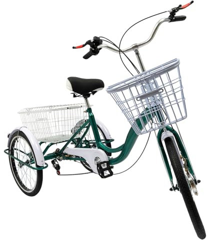 ERnonde Dreirad für Erwachsene, 6-Gang 3-Rad-Fahrräder mit Körben Lastenfahrrad Dreiräder Verstellbares Höhe Pedal-Dreirad für Senioren und Erwachsener, Tragfähigkeit ist 220,46 lbs (Grün)