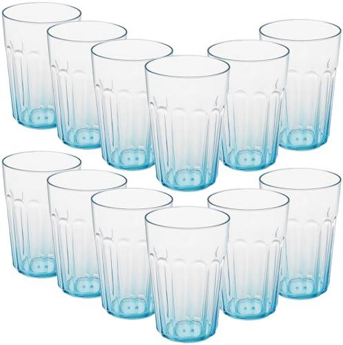 Greentainer Vasos irrompibles para agua potable, reutilizables, de plástico, para café, agua fría, leche, té, tazas para fiestas, pícnics, camping, apilables, 350 ml, juego de 12