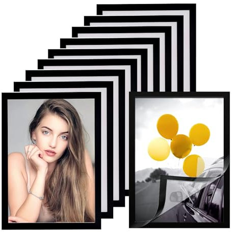 10PCS A5 Magnetic Picture Frame, Self Adhesive Magnetic Photo Frames Magnetic Sign Holder Magnetic A5 Paper Display Poster Frame for Paintings Notices Certificate Decor, Black