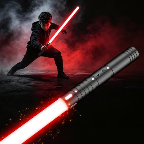 Spada Laser RGB 15 colori, Spada laser ricaricabile USB con manico metallico, con modalità Suoni Duello FX spada laser giocattolo per bambini, Halloween, Combattente Galassia (60CM 1PC)