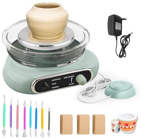 Mini-Töpferscheiben, 4,7 Zoll Töpferscheibe Elektrisch mit Fußpedal, Einstellbare Geschwindigkeit und Vorwärts-/Rückwärtsdrehung, Töpferscheibe für Kinder, Jugendliche und Erwachsene Anfänger
