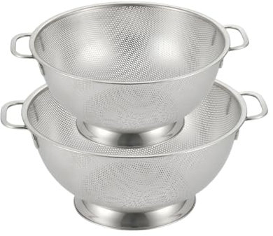 Stainless Steel Colander with Handle, 3-5 Quart Strainer Basket with Fine Mesh, Kitchen Supply, Food Colander Bowl for Pasta, Noodles, Fruit, Vegetables, Strain (Silver, 3QT+5QT)