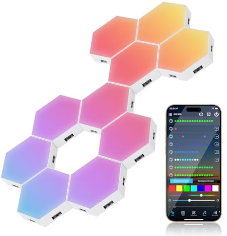 CUQI RGB IC LED Hexagon, 10 PCS Hexagon LED Panel, Alex und Google Assistant Steuerung, Musik Sync und App-Steuerung für Gaming Beleuchtung und DIY-Dekoration