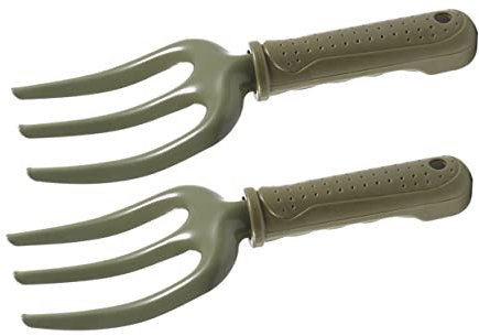 ibasenice 2pezzi Forno da Giardinaggio in Ferro e PE Attrezzo da Giardino Manuale Tre Denti Forcone Diserbo Solido e Resistente all Usura Impugnatura Ergonomica per Uso in Giardino Fattoria