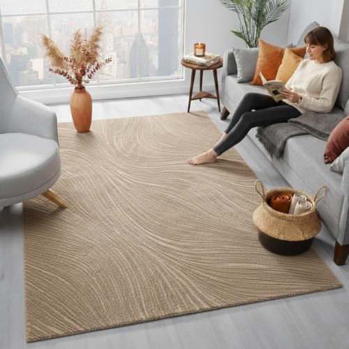 VIMODA Tappeto per soggiorno e camera da letto, corridoio, cucina a pelo corto, design boho, tinta unita, effetto alto, moderno, 3D, morbido, colore: tortora, dimensioni: 160 x 230 cm